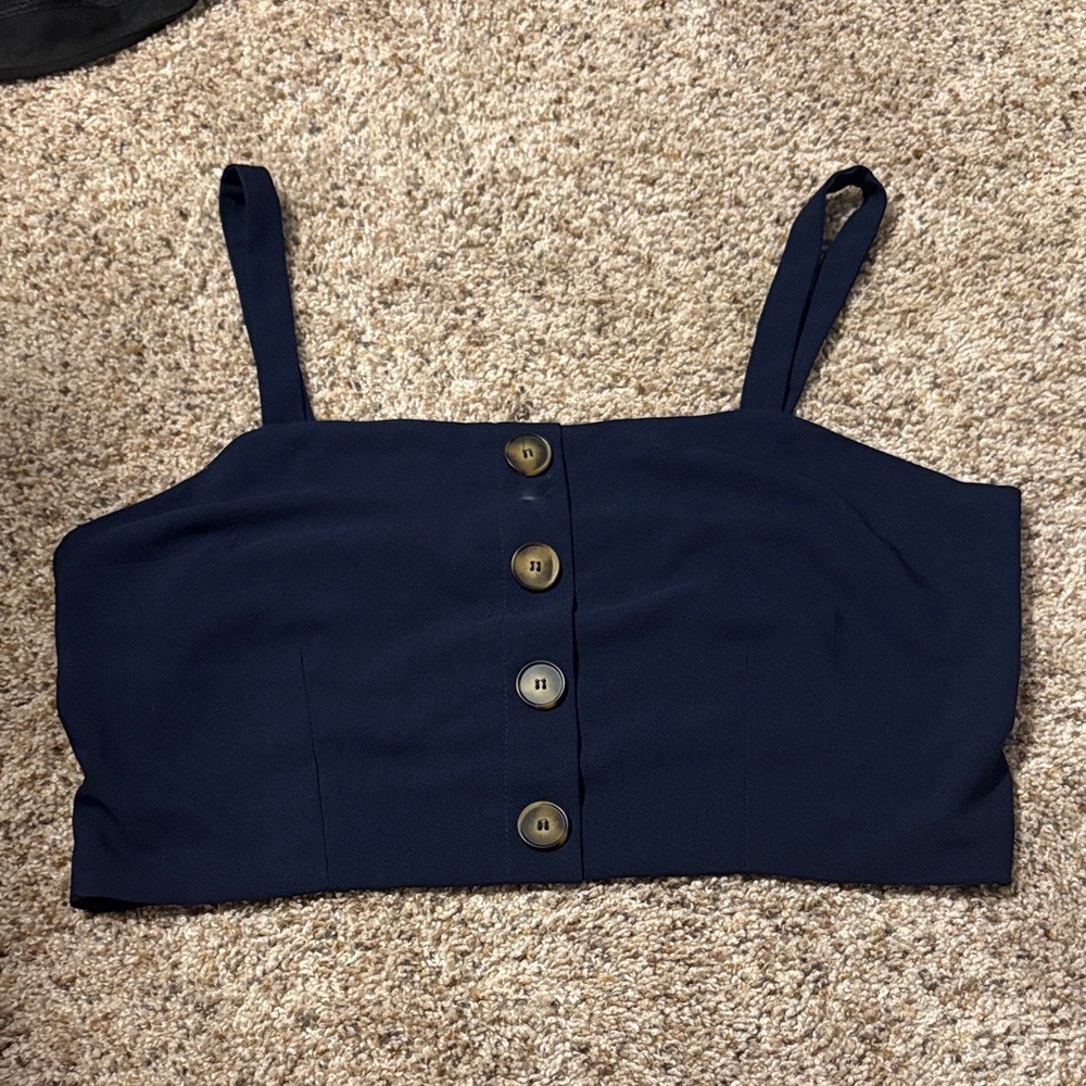 love J Navy Button-Front Cropped Tank